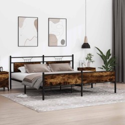 Cadre de lit en métal sans matelas chêne fumé 200x200 cm 