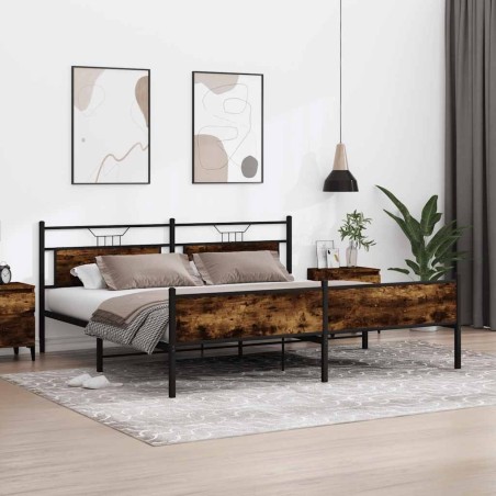 Cadre de lit en métal sans matelas chêne fumé 200x200 cm 