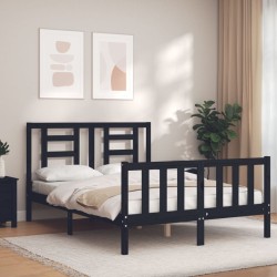 Cadre de lit sans matelas noir bois de pin massif 