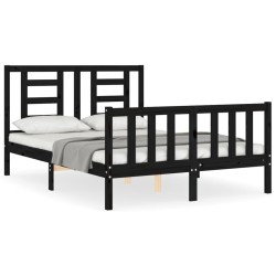 Cadre de lit sans matelas noir bois de pin massif 