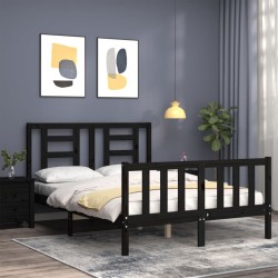 Cadre de lit sans matelas noir bois de pin massif 