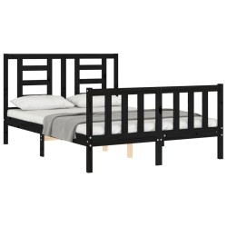 Cadre de lit sans matelas noir bois de pin massif 