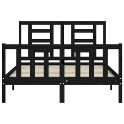 Cadre de lit sans matelas noir bois de pin massif 