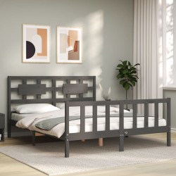 Cadre de lit sans matelas gris bois de pin massif 