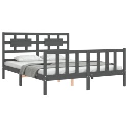 Cadre de lit sans matelas gris bois de pin massif 