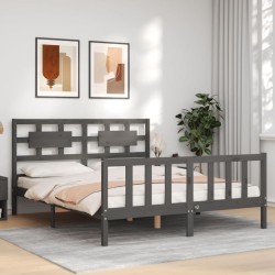 Cadre de lit sans matelas gris bois de pin massif 