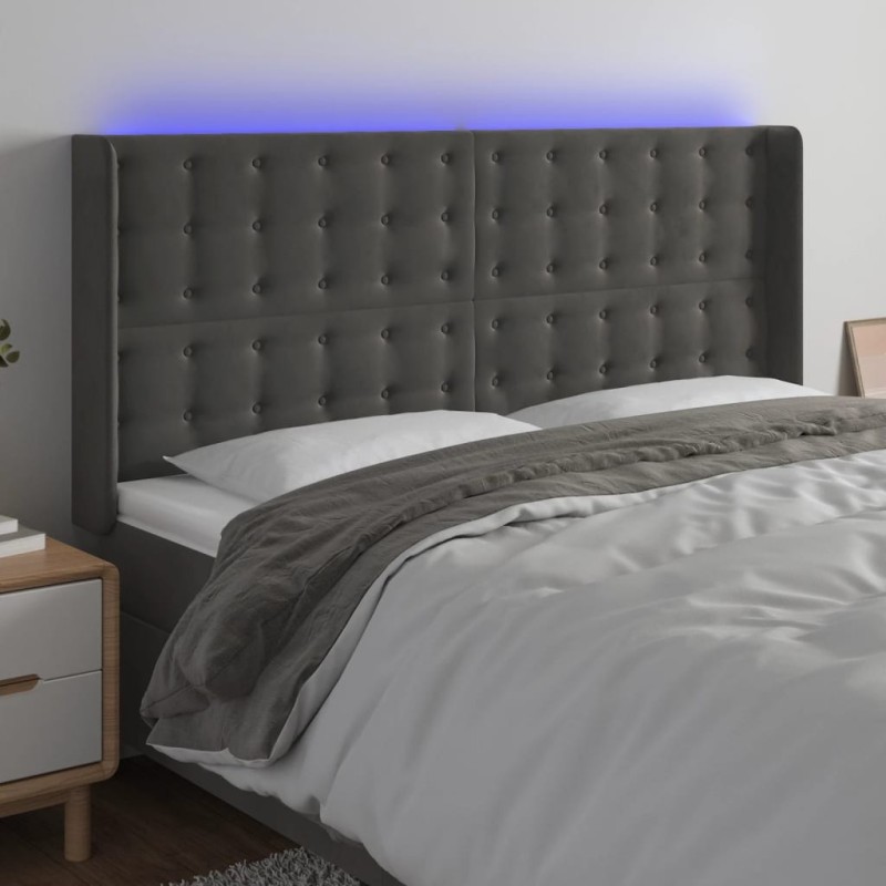 Tête de lit à LED Gris foncé 163x16x118/128 cm Velours 