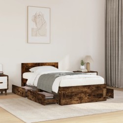 Cadre de lit avec tête de lit sans matelas chêne fumé 75x190 cm 