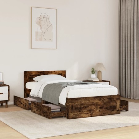 Cadre de lit avec tête de lit sans matelas chêne fumé 75x190 cm 