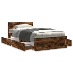 Cadre de lit avec tête de lit sans matelas chêne fumé 75x190 cm 