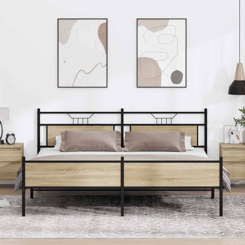 Cadre de lit en métal sans matelas chêne sonoma 200x200 cm 