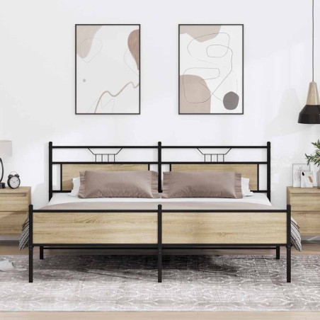 Cadre de lit en métal sans matelas chêne sonoma 200x200 cm 