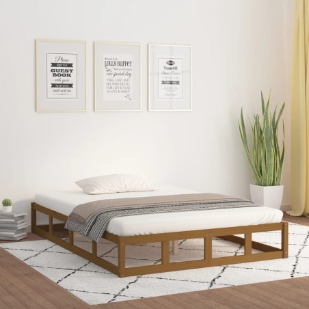 Cadre de lit sans matelas marron miel 200x200 cm bois massif 