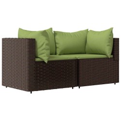 Salon de jardin 3 pcs avec coussins marron résine tressée 