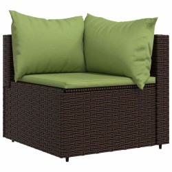 Salon de jardin 3 pcs avec coussins marron résine tressée 
