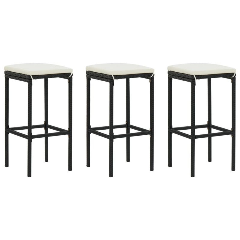 Tabourets de bar avec coussins lot de 3 noir résine tressée Tabourets de bar avec coussins lot de 3 noir résine tressée