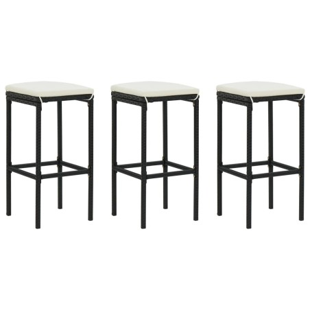 Tabourets de bar avec coussins lot de 3 noir résine tressée 