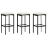 Tabourets de bar avec coussins lot de 3 noir résine tressée 