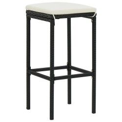 Tabourets de bar avec coussins lot de 3 noir résine tressée 
