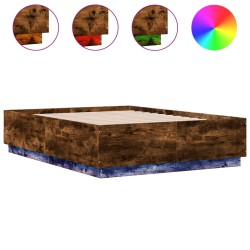 Cadre de lit avec LED sans matelas chêne fumé 135x190 cm 