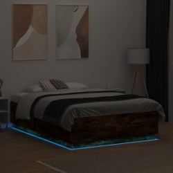 Cadre de lit avec LED sans matelas chêne fumé 135x190 cm 