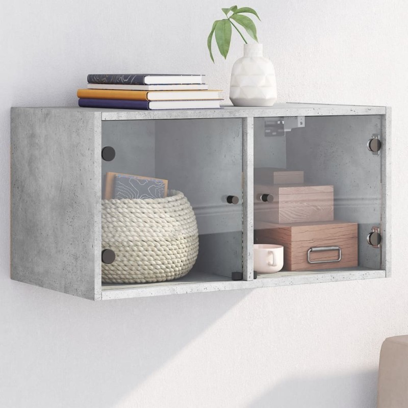 Armoire murale avec portes en verre gris béton 68,5x37x35 cm 