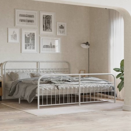 Cadre de lit métal sans matelas et pied de lit blanc 193x203 cm 