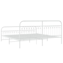 Cadre de lit métal sans matelas et pied de lit blanc 193x203 cm 