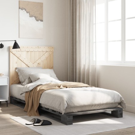Cadre de lit sans matelas gris 90x200 cm bois de pin massif 
