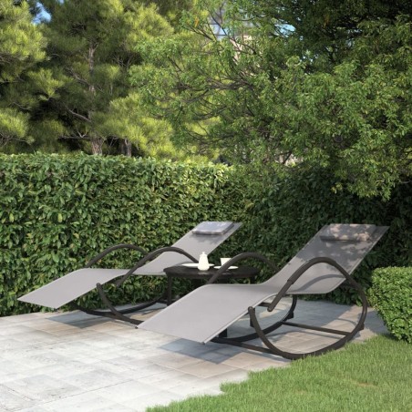 Chaises longues à bascule 2 pcs Gris Acier et textilène 