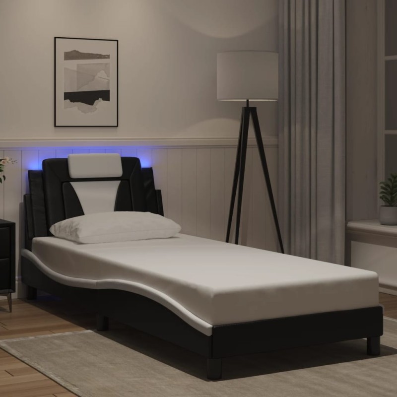 Cadre de lit avec LED sans matelas noir et blanc 80x200 cm 