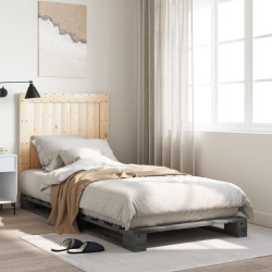 Cadre de lit sans matelas gris 90x200 cm bois de pin massif 