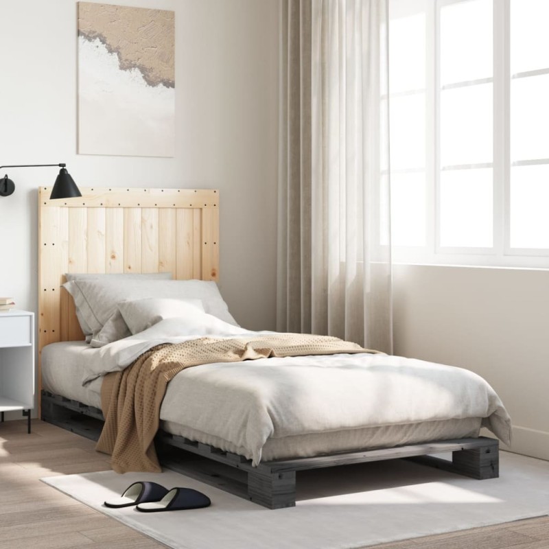 Cadre de lit sans matelas gris 90x200 cm bois de pin massif Cadre de lit sans matelas gris 90x200 cm bois de pin massif