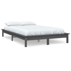 Cadre de lit sans matelas gris bois de pin massif 