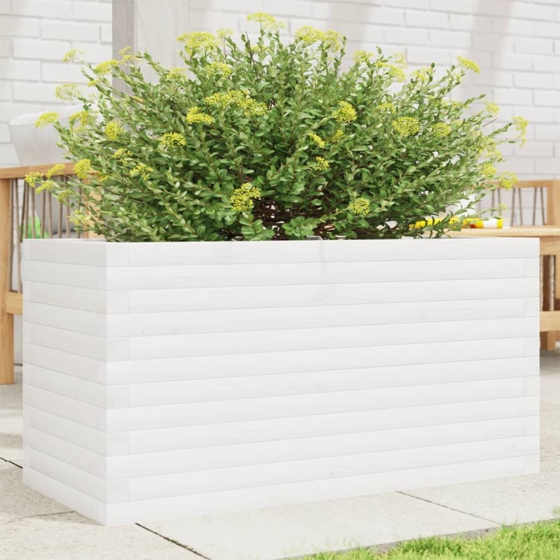 Jardinière blanc 90x40x46 cm bois de pin massif Jardinière blanc 90x40x46 cm bois de pin massif