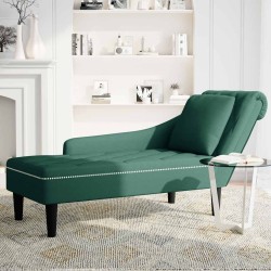 Fauteuil long et coussin et accoudoir droit vert foncé velours 