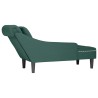 Fauteuil long et coussin et accoudoir droit vert foncé velours 