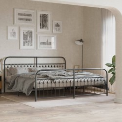 Cadre de lit métal sans matelas avec pied de lit noir 193x203cm 