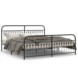 Cadre de lit métal sans matelas avec pied de lit noir 193x203cm 