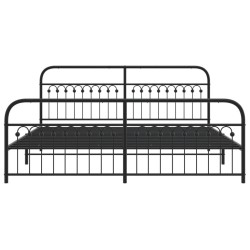 Cadre de lit métal sans matelas avec pied de lit noir 193x203cm 