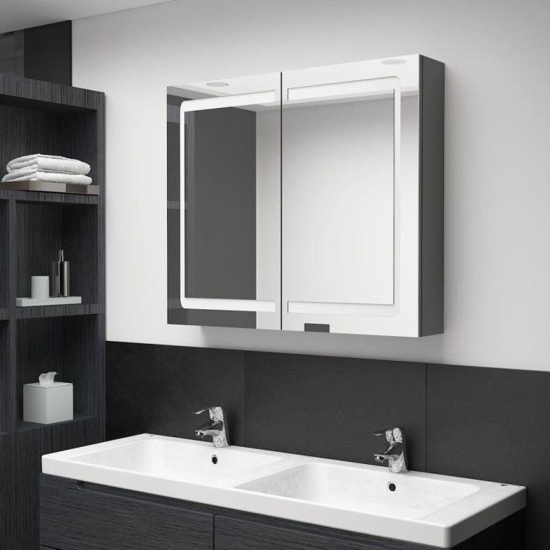 Armoire de salle de bain à miroir LED gris 80x12x68 cm 