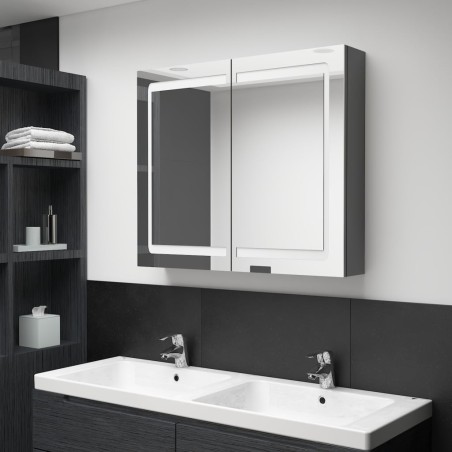 Armoire de salle de bain à miroir LED gris 80x12x68 cm 