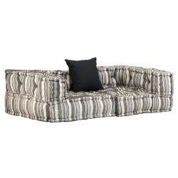 Pouf modulaire à 2 places Gris rayé Tissu 