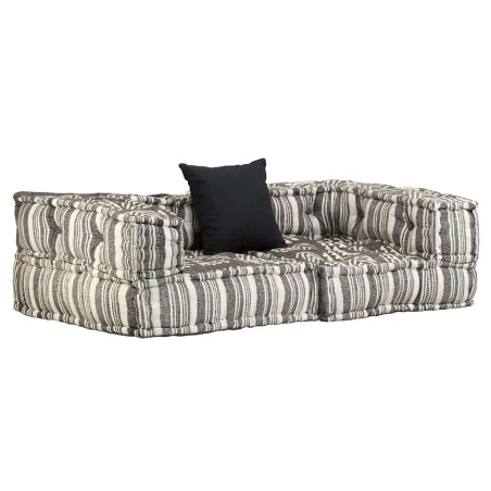 Pouf modulaire à 2 places Gris rayé Tissu 
