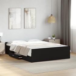 Cadre de lit avec tiroirs sans matelas noir 135x190 cm 