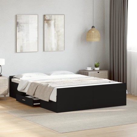 Cadre de lit avec tiroirs sans matelas noir 135x190 cm 