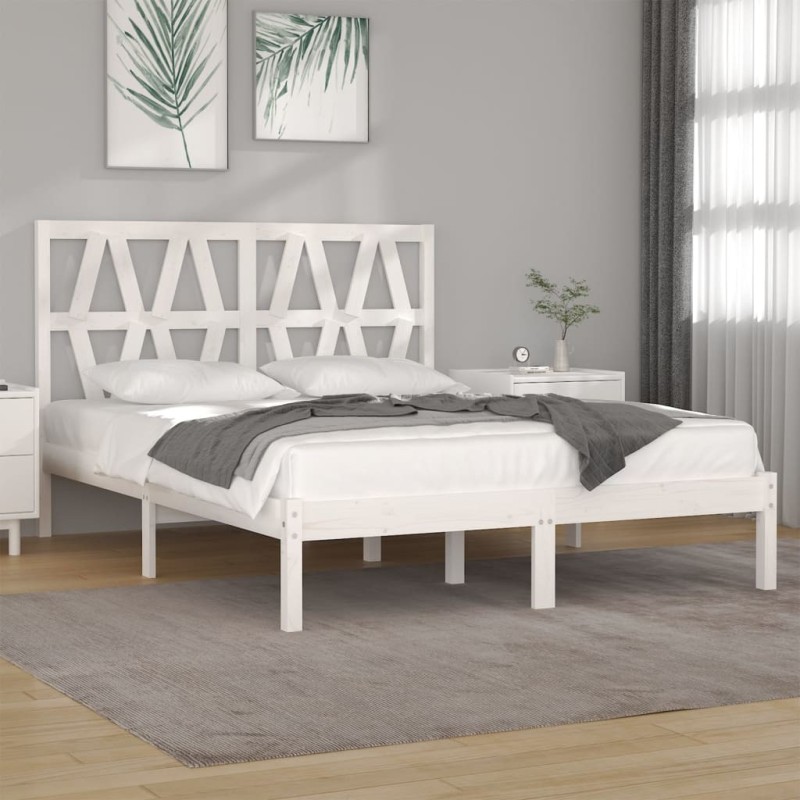 Cadre de lit sans matelas blanc bois de pin massif 
