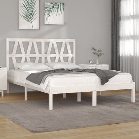 Cadre de lit sans matelas blanc bois de pin massif 