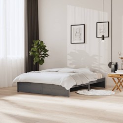 Cadre de lit sans matelas gris bois massif 150x200 cm 