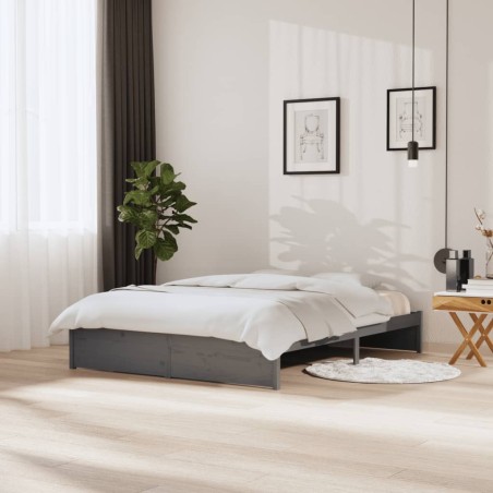 Cadre de lit sans matelas gris bois massif 150x200 cm 